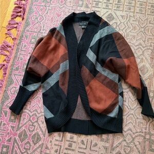 Rachel Zoe Geometric Shawl-Collar Cardigan in Black, Brown, Gray